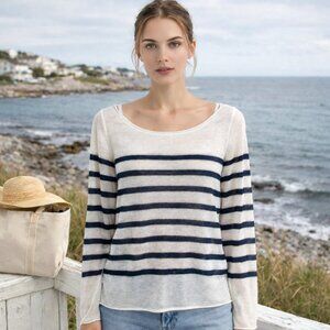 Aritzia babaton sweater women XS 100% silk coastal nautical blue/white stripe